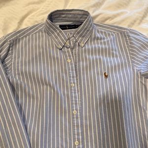 🐎👔Polo by Ralph Lauren mens medium button down Oxford style blue & white shirt